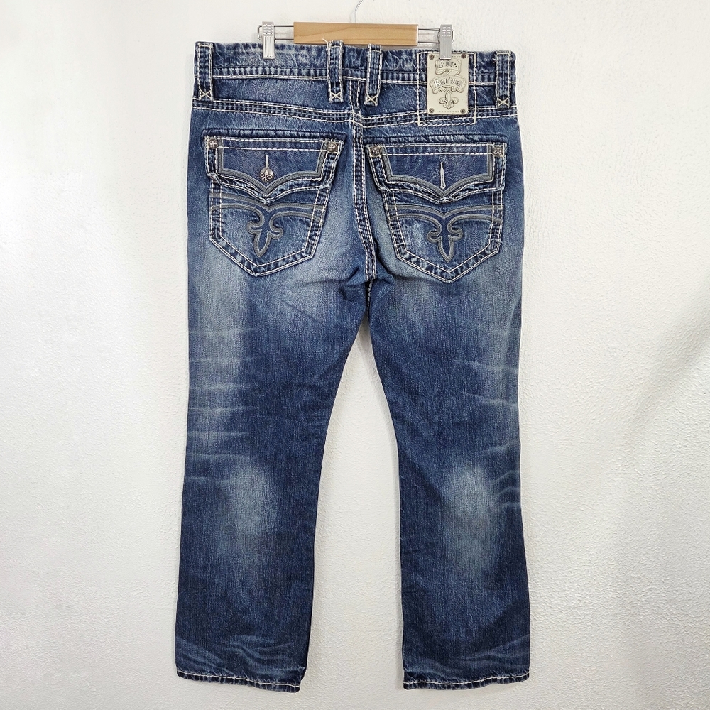 Rock Revival Men’s Leon straight leg Jeans Y2K 00s thick stitched size 34